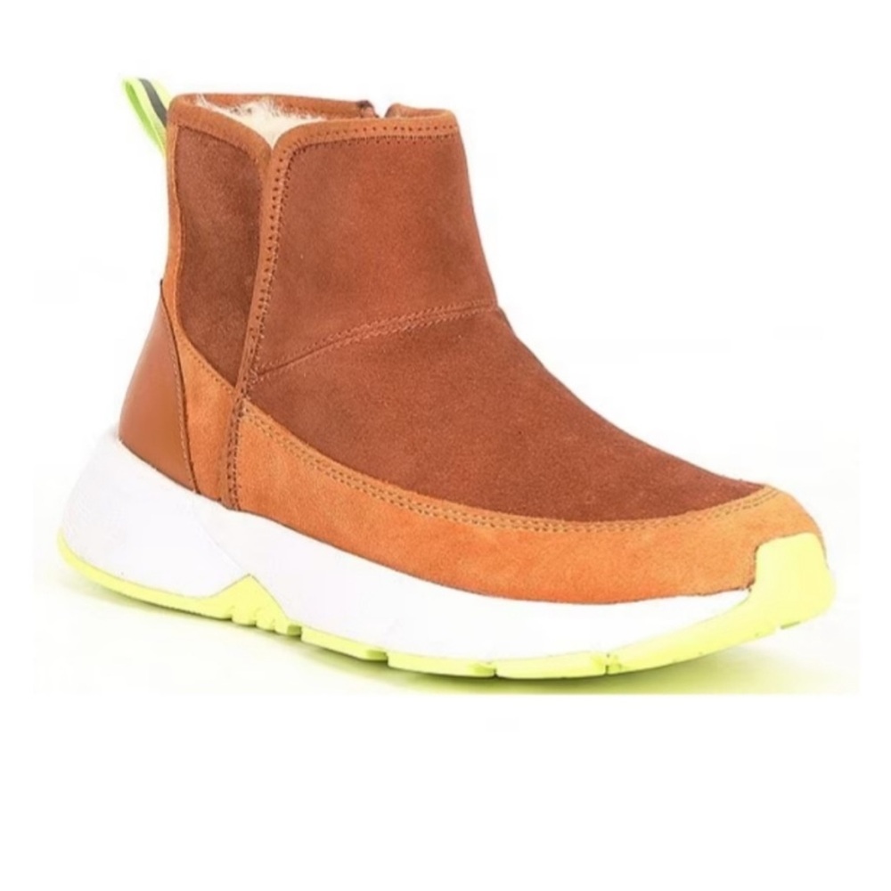 Nurture by Lamaze Brown and Tan Suede Ankle Boot with Neon Yellow Accent